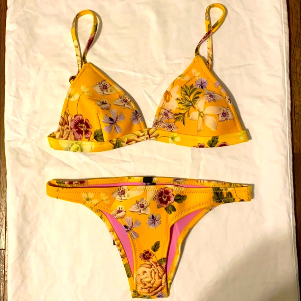 Yellow Floral Triangl Bikini Set